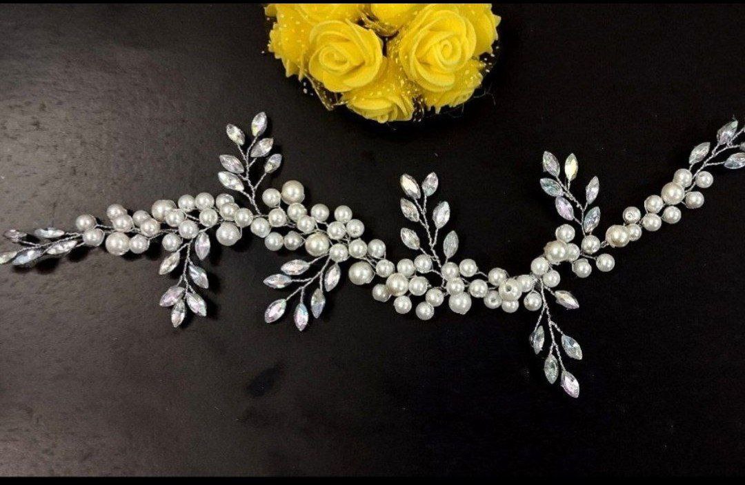 ستی نت | ستینت | setinet ریسه مو مخصوص شینیون، با دوسایز مروارید و نگین هفت رنگ بزرگ گوش تا گوش کد 4